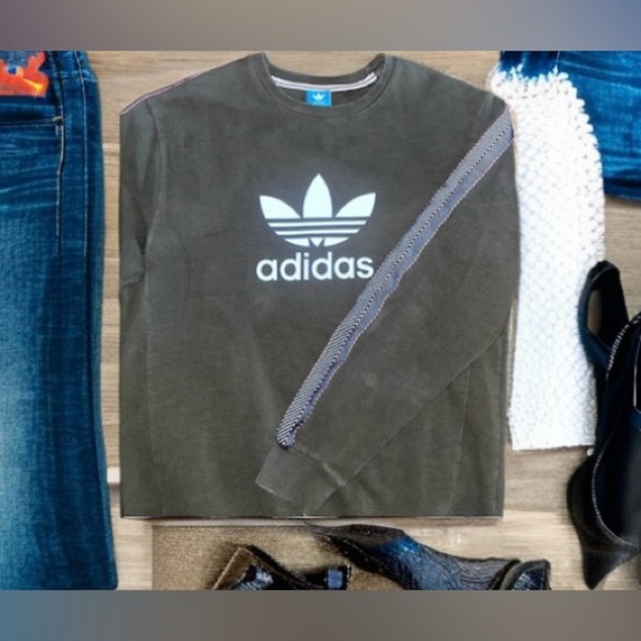 Unique -Rare-Vintage Thick Weave Adidas Sweatshirt -Washed Olive Green-Sz3XL-EUC - Picture 2 of 16